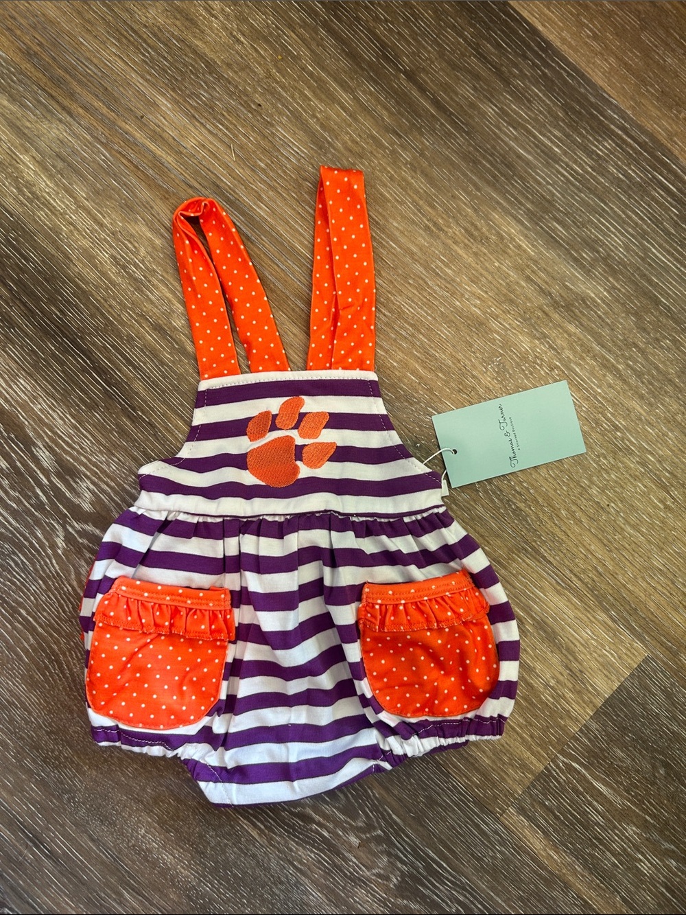 M263 NWT Boutique girl Clemson Orange & purple bubble Tiger Paw Appliqué - 3/6